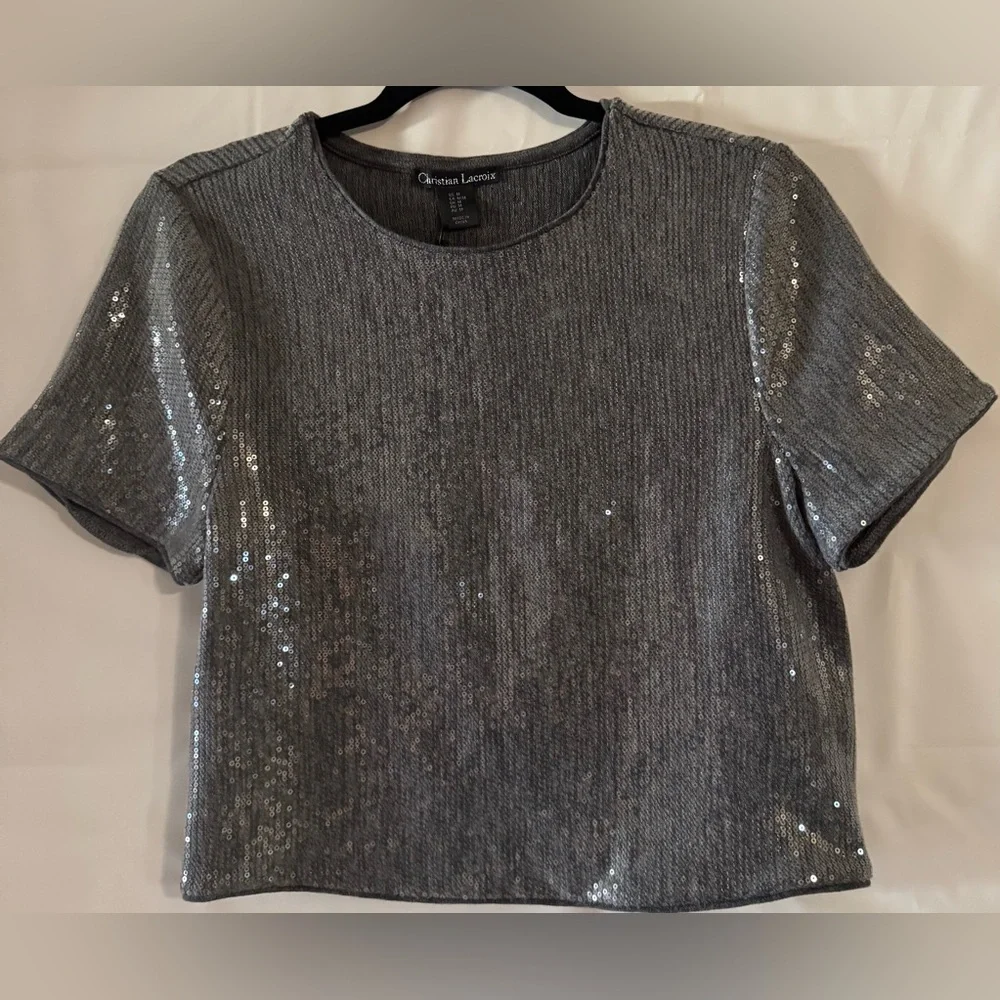 Christian Lacroix Women Grey Wide Leg Pants and Sequin Top, Two pieces set. M - Picture 5 of 16